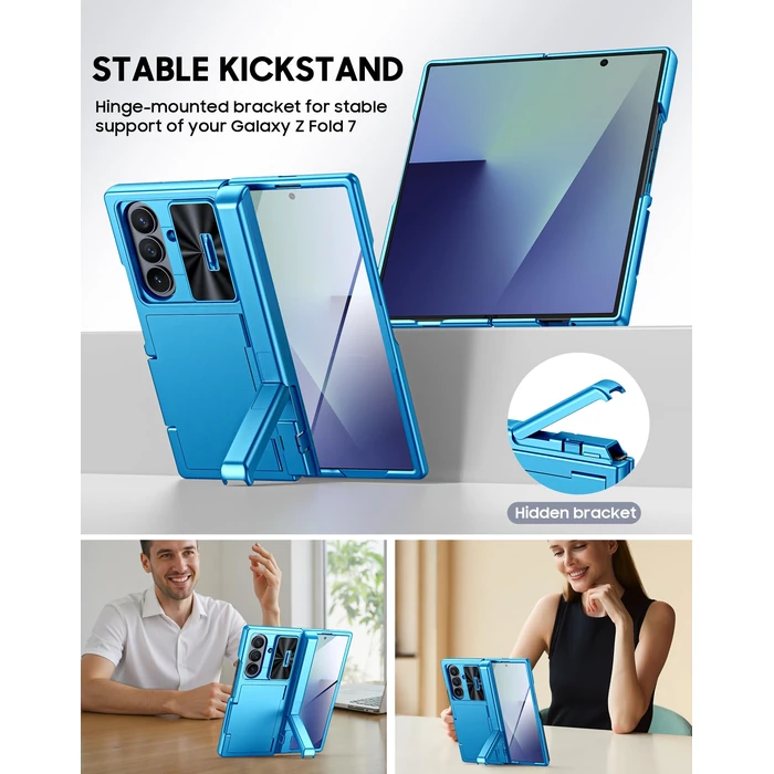 Vizvera for Galaxy Z Fold 7 Case Wallet,RFlD Cards Holder [Kickstand][Privacy Screen Protector][Camera Cover] Shockproof Silicone Protective Phone Case for Z Fold 7 2025-Lake Blue by Vizvera - Image 2