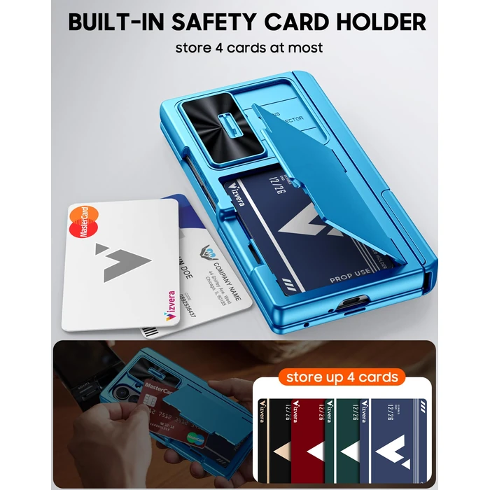 Vizvera for Galaxy Z Fold 7 Case Wallet,RFlD Cards Holder [Kickstand][Privacy Screen Protector][Camera Cover] Shockproof Silicone Protective Phone Case for Z Fold 7 2025-Lake Blue by Vizvera - Image 4
