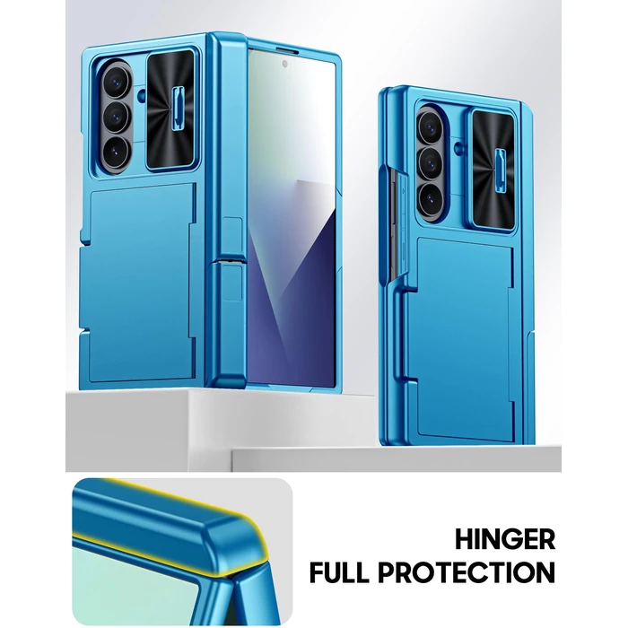 Vizvera for Galaxy Z Fold 7 Case Wallet,RFlD Cards Holder [Kickstand][Privacy Screen Protector][Camera Cover] Shockproof Silicone Protective Phone Case for Z Fold 7 2025-Lake Blue by Vizvera - Image 5