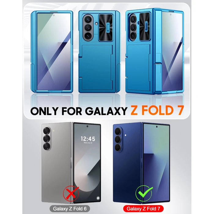 Vizvera for Galaxy Z Fold 7 Case Wallet,RFlD Cards Holder [Kickstand][Privacy Screen Protector][Camera Cover] Shockproof Silicone Protective Phone Case for Z Fold 7 2025-Lake Blue by Vizvera - Image 6