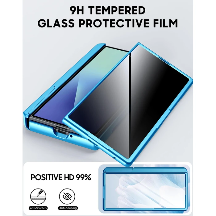 Vizvera for Galaxy Z Fold 7 Case Wallet,RFlD Cards Holder [Kickstand][Privacy Screen Protector][Camera Cover] Shockproof Silicone Protective Phone Case for Z Fold 7 2025-Lake Blue by Vizvera - Image 7