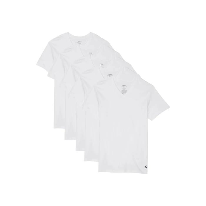 POLO RALPH LAUREN 5 Pack Cotton Classic V-Necks 5 White/Cruise Navy MD by POLO RALPH LAUREN - Used - Like New condition - US$52.87