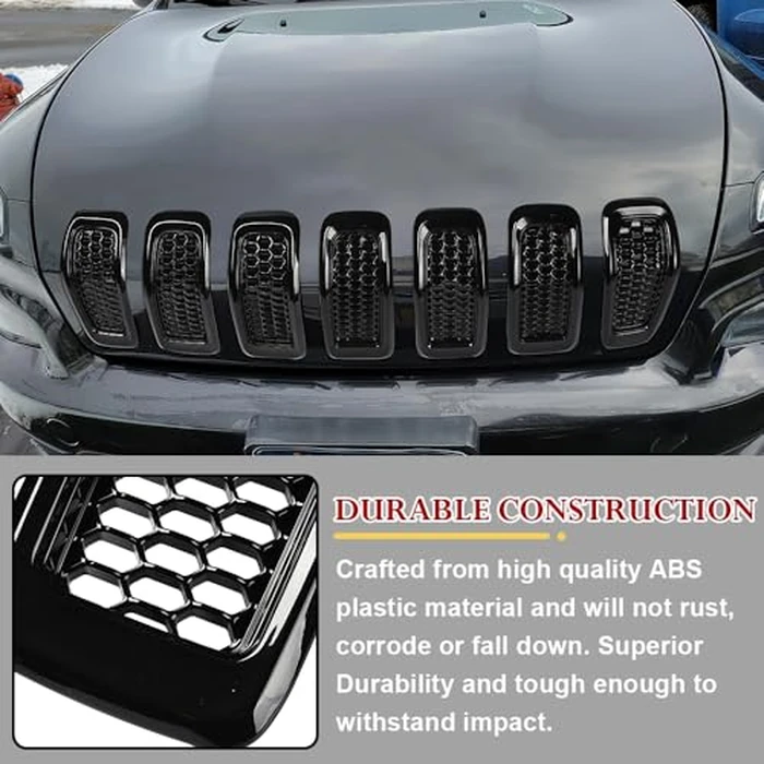 JSCARLIFE 2014-2018 J-eep Cherokee ABS Honeycomb Grille Inserts 7-Piece Kit - OEM Style Mesh Covers | Clip-On Installation, Anti-Corrosion Trim for KL Model (Black) by JSCARLIFE - Image 3