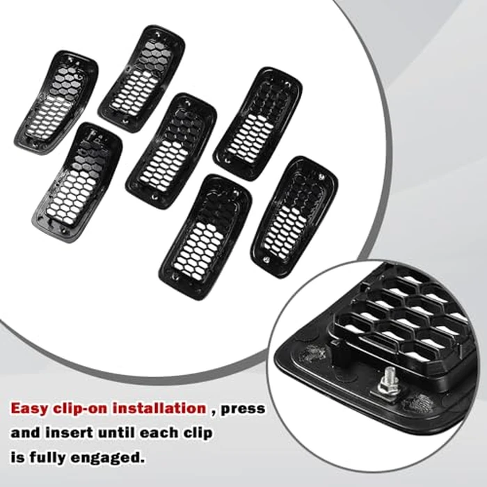 JSCARLIFE 2014-2018 J-eep Cherokee ABS Honeycomb Grille Inserts 7-Piece Kit - OEM Style Mesh Covers | Clip-On Installation, Anti-Corrosion Trim for KL Model (Black) by JSCARLIFE - Image 6
