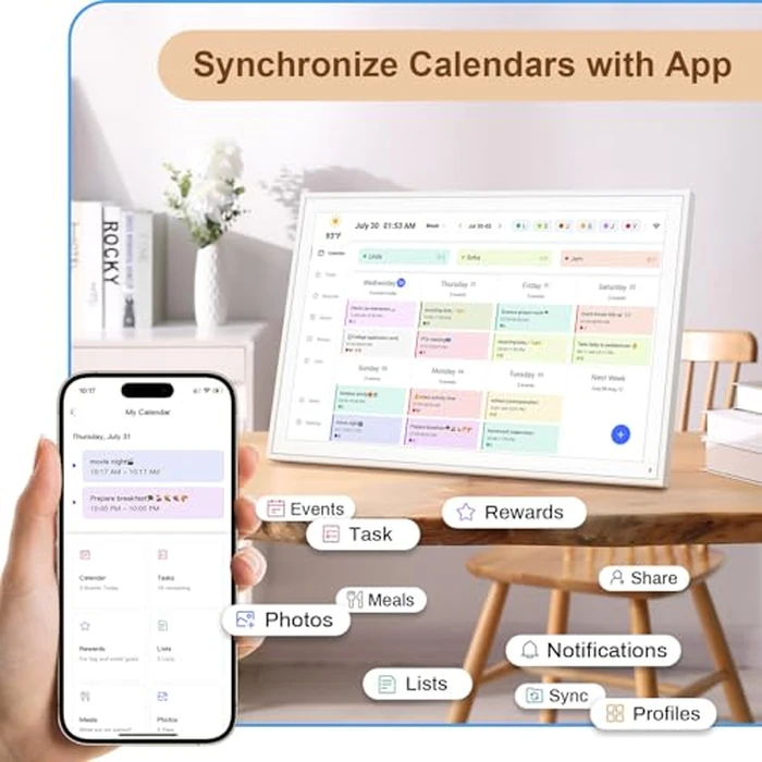 Digital Calendar, Smart WiFi Electronic Calendar&Chore Chart, IPS Touch Screen HD Display for Family Schedules, Share Moments Instantly from Anywhere by YPI - Image 2