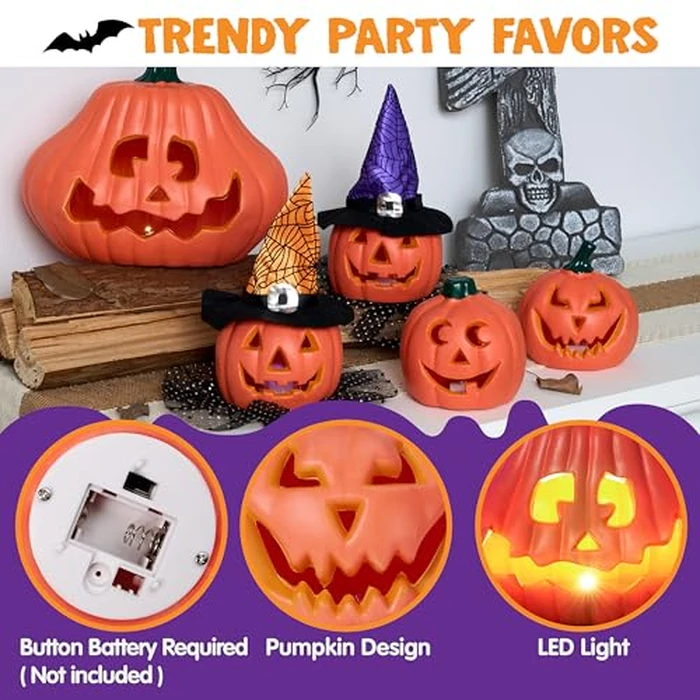 JOYIN 5 Pcs Light Up Halloween Pumpkin Decorations Jack O Lantern Decor, Plastic Pumpkin Halloween Decor Outdoor Indoor Trick Or Treat Table Top Party Supplies Favors by JOYIN - Image 2