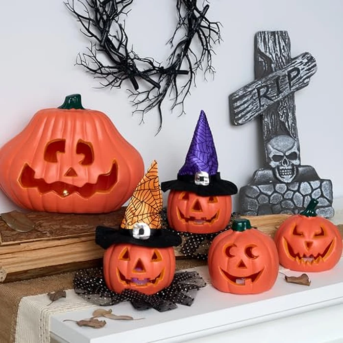 JOYIN 5 Pcs Light Up Halloween Pumpkin Decorations Jack O Lantern Decor, Plastic Pumpkin Halloween Decor Outdoor Indoor Trick Or Treat Table Top Party Supplies Favors by JOYIN - Image 6