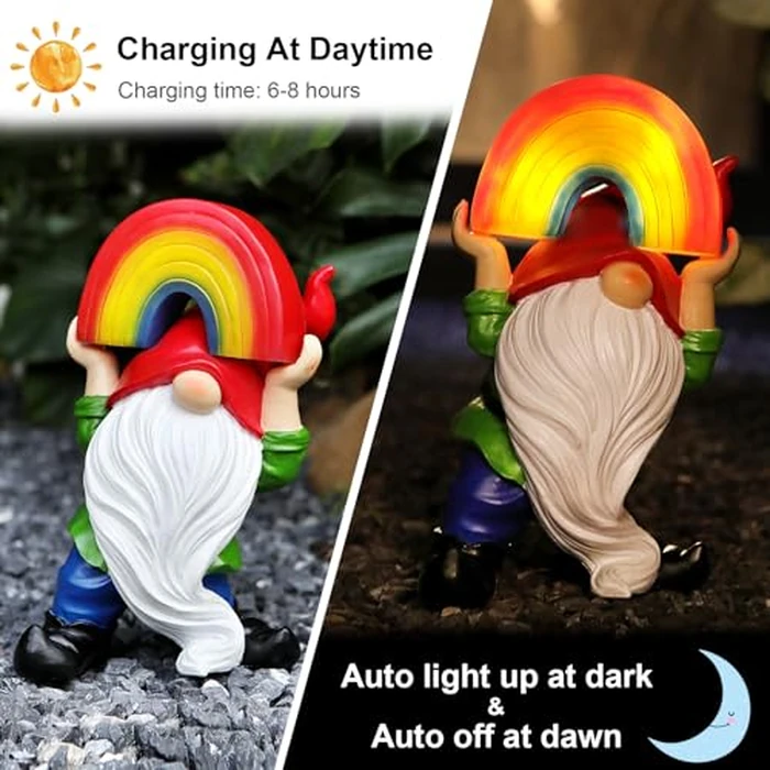 LEGIFO Garden Gnome Statue with Rainbow Solar Lights Large Garden Sculptures Outdoor Decorations Patio Lawn Yard Garden Decor Gifts for Women Mom by LEGIFO - Image 5
