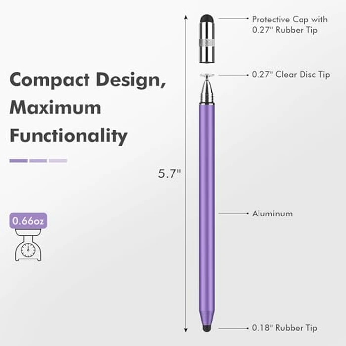 MEKO 3 in 1 Stylus Pens for Touch Screens, High Sensitivity & Precision Capacitive Stylus Pencil for Apple iPad iPhone Tablets Samsung Galaxy All Universal Touchscreen Devices (2 Pack-Silver/Purple) by MEKO - Image 3