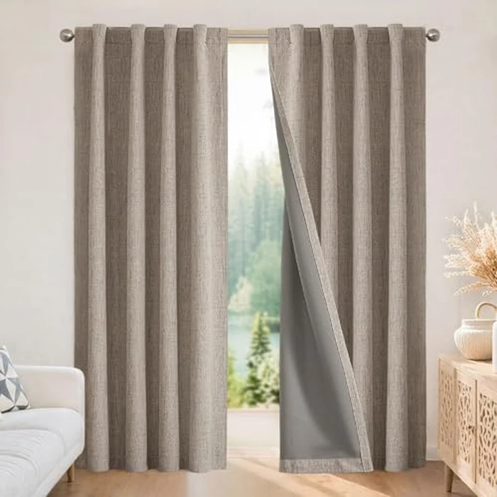 Joydeco Blackout Curtains for Bedroom - 100% Light Blocking 1 Panels Set Linen Drapes 70" W x 90" L, Thermal Insulated Room Darkening Curtains, Linen Textured for Living Room, Rod Pocket & Back Tabs by Joydeco - Used - Acceptable condition