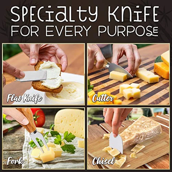 NutriChef Charcuterie Board Set, 100% Bamboo Cheese Tray Includes Sliding Drawer with 4 Knives & Condiment Mini Bowl, Gift Set for Birthdays, New Home, Wedding by Nutrichef - Image 3