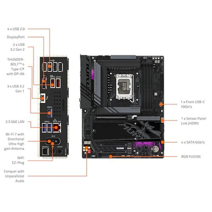 GIGABYTE Z890 AORUS Elite WIFI7 Intel Core Ultra (Series 2) LGA 1851 Motherboard, ATX, DDR5, 4X M.2, PCIe 5.0, Thunderbolt 4, WIFI7, 2.5GbE LAN, EZ-Latch by GIGABYTE - Image 5