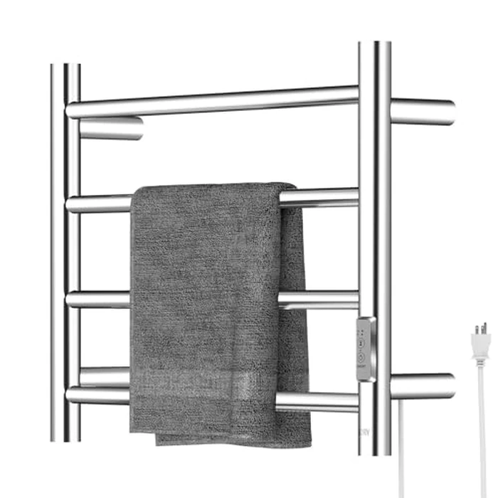 R FLORY Towel Warmer Heated Towel Rack All-Night Warm Bathroom Plug-in Heated Drying Rack with Timer Fast Heating (Chrome, 4 Bars) by R FLORY - Used - Very Good condition
