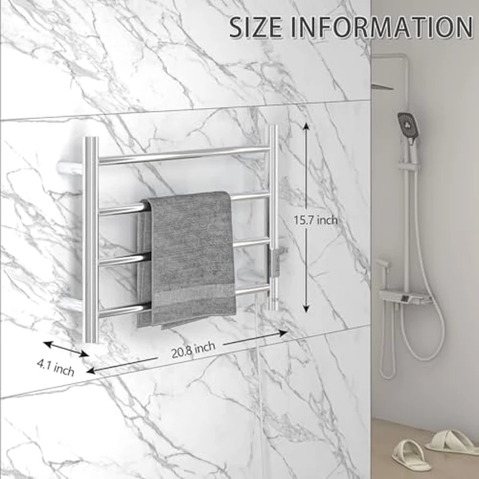 R FLORY Towel Warmer Heated Towel Rack All-Night Warm Bathroom Plug-in Heated Drying Rack with Timer Fast Heating (Chrome, 4 Bars) by R FLORY - Image 2