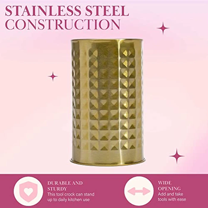 Paris Hilton Kitchen Set Tool Crock with Silicone Cooking Utensils, Stainless Steel Whisk and Ladle, 7-Piece, Pink and Gold by Paris Hilton - Image 7