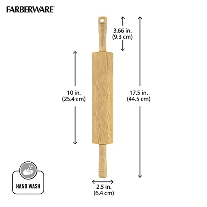 FARBERWARE Classic Wood Rolling Pin, 18-Inch Hardwood Dough Roller for Baking Pizza, Pies, Pastry and Cookies, Ergonomic Handles, Kitchen Essential by Farberware - Image 5