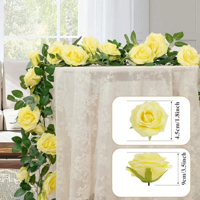 U'Artlines 3 Pack Artificial Yellow Rose Vines Floral Garlands Total 19.5 Ft Fake Vine Silk Flower Garland for Indoor Outdoor Home Wedding Arch Garden Wall Decoration by U'Artlines - Image 2
