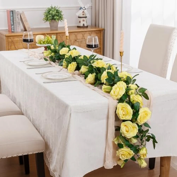 U'Artlines 3 Pack Artificial Yellow Rose Vines Floral Garlands Total 19.5 Ft Fake Vine Silk Flower Garland for Indoor Outdoor Home Wedding Arch Garden Wall Decoration by U'Artlines - Image 5