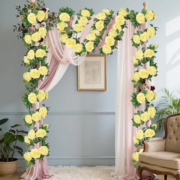 U'Artlines 3 Pack Artificial Yellow Rose Vines Floral Garlands Total 19.5 Ft Fake Vine Silk Flower Garland for Indoor Outdoor Home Wedding Arch Garden Wall Decoration by U'Artlines - Image 9