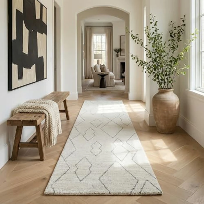 Rug Branch Nysa 2' x 8' (2'3" x 8') Beige/Cream Boho Indoor Runner Rug, Modern, Medium Pile, Stain-Resistant Hallway Carpet - Entryway, Mudroom, Bedroom, and Kitchen by Rug Branch - Used - Very Good condition