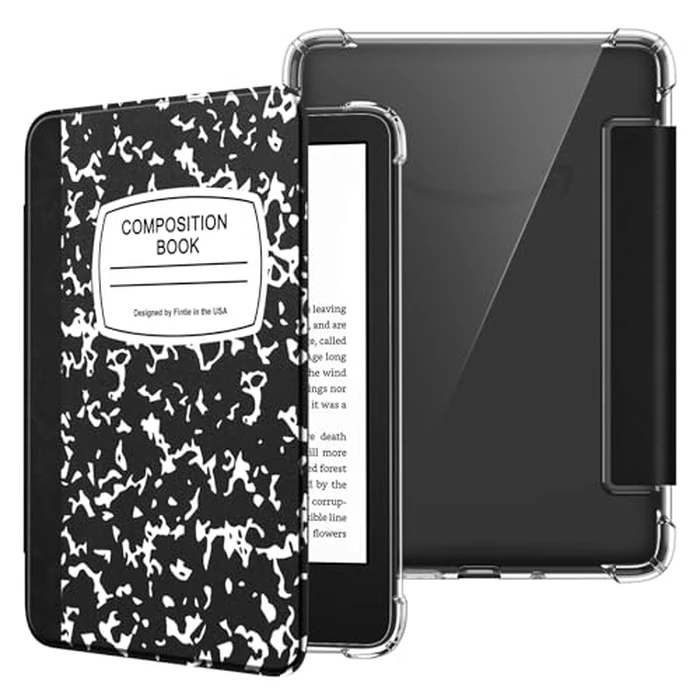 Fintie Slim Case for 6" Kindle (11th Generation-2024/2022 Release), Ultra Clear Soft Flexible Transparent TPU Back Cover Light Shell Auto Wake/Sleep for Kindle 2024/2022 11th Gen, Composition Book by FINTIE - Used - Very Good condition - US$17.29