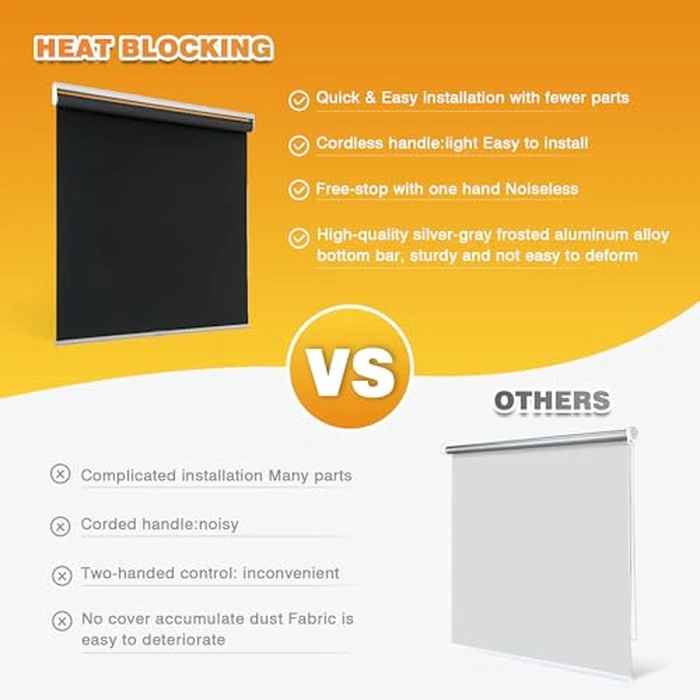 BWEROCIQ Blackout Roller Shades for Windows, Cordless Free-Stop Blinds with Thermal Insulated UV Protection Fabric. Pull Down Room Darkening Door Blinds for Home 24" W x 72" H(61W x 183H cm),Black by BWEROCIQ - Image 4