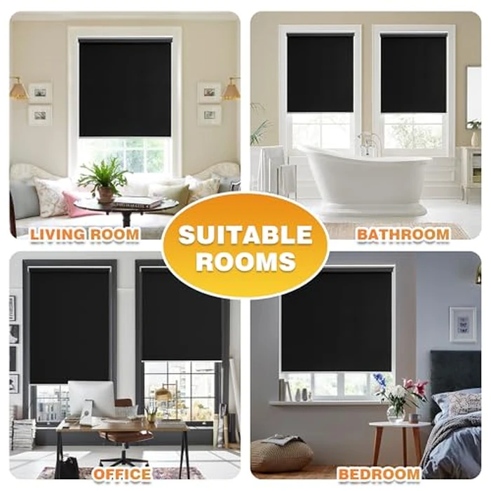 BWEROCIQ Blackout Roller Shades for Windows, Cordless Free-Stop Blinds with Thermal Insulated UV Protection Fabric. Pull Down Room Darkening Door Blinds for Home 24" W x 72" H(61W x 183H cm),Black by BWEROCIQ - Image 6