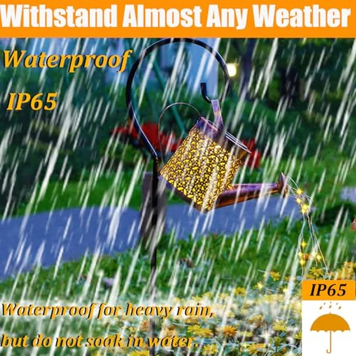 Solar Lanterns Outdoor Waterproof,Metal Watering Can Garden Decor Ornaments,Yard Art Hanging Path Lights,Outside Patio Decorations,Gardening Birthday Gifts for Mom Grandma Women,with Hook, Large by Merrytech - Image 3