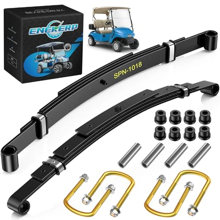 Golf Cart Heavy Duty Rear Leaf Spring Kit for EZGO TXT 1994-UP Electric and 1994-2009 Gas Carts, EZGO TXT 4-Leaf Springs with Bushings, Sleeves and U Bolts, 4-Leaf Spring High Load-Bearing Capacity by ENEKERP - Image 1