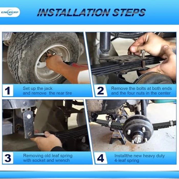 Golf Cart Heavy Duty Rear Leaf Spring Kit for EZGO TXT 1994-UP Electric and 1994-2009 Gas Carts, EZGO TXT 4-Leaf Springs with Bushings, Sleeves and U Bolts, 4-Leaf Spring High Load-Bearing Capacity by ENEKERP - Image 3