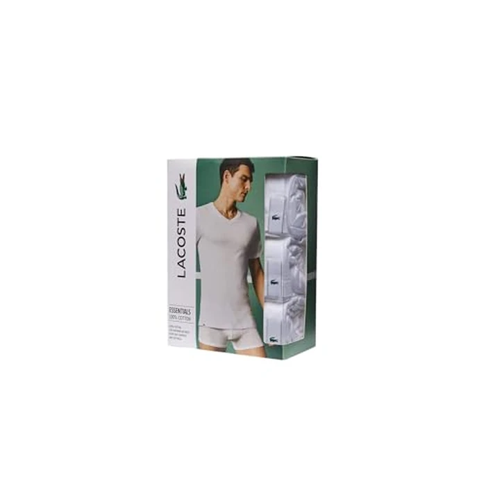 Lacoste Men's 100% Cotton Slim Fit V-Neck Undershirt, 3-Pack, White, Medium by Lacoste - Image 4