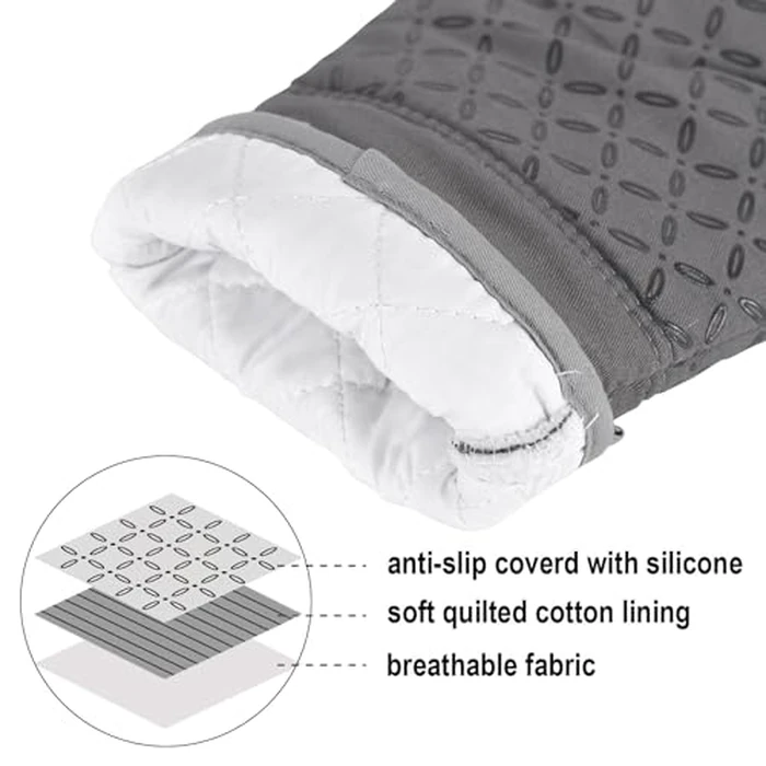 KEGOUU Oven Mitts and Pot Holders 6pcs Set, Kitchen Oven Glove High Heat Resistant 500 Degree Extra Long Oven Mitts and Potholder with Non-Slip Silicone Surface for Cooking (Grey) by KEGOUU - Image 3