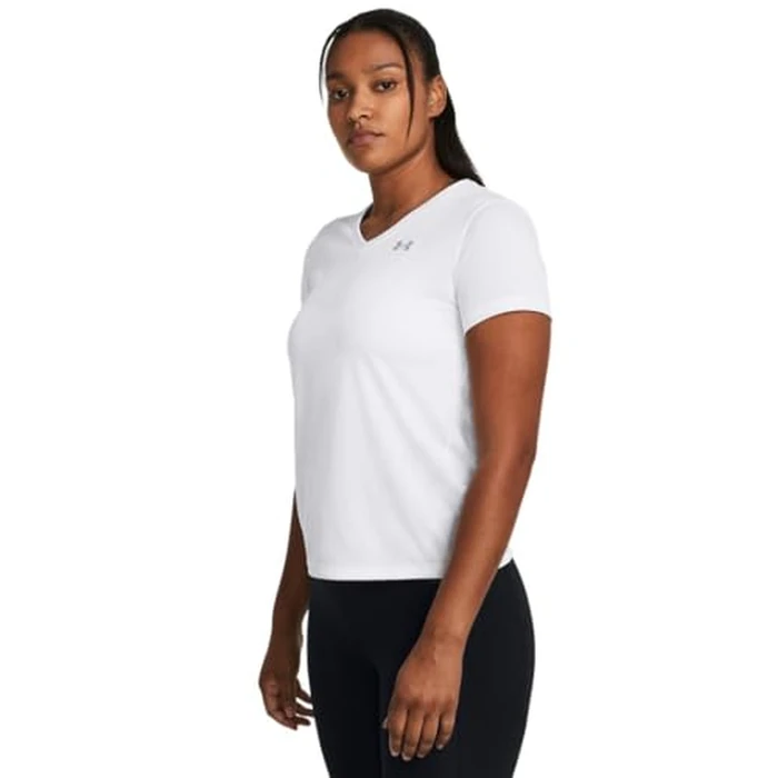 Under Armour Women's Velocity Solid Short Sleeve V Neck T Shirt, (100) White / / Metallic Silver, Medium by Under Armour - Image 1