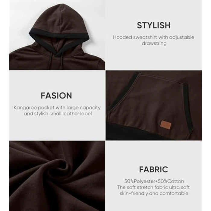 JMIERR Chocolate Brown Cotton Hoodie for Men Fashion Fleece Sweater Long Sleeve Drawstring Hooded Pullover Sweatshirts with Pocket 2025 Athletic Hoodies, L, Coffee by JMIERR - Used - Like New condition - US$24.69