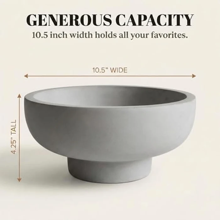OAKOA Concrete Fruit Bowl for Kitchen Counter - Large Decorative Bowls for Home Decor - Modern Key Bowl for Entryway Table - Pedestal Bowl for Keys by OAKOA - Image 5