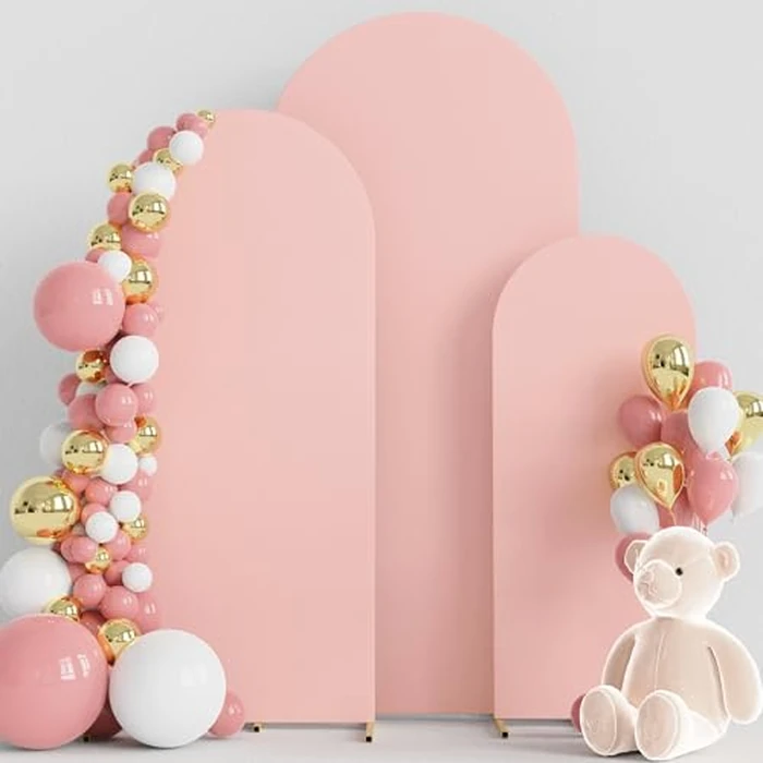 Wokceer Wedding Arch Cover Set of 3 Spandex Fitted Stand Covers for Round Top Chiara Backdrop Stands - Birthday Party Ceremony Banquet Decoration 4ft, 5ft, 6ft - Pale Pink by Wokceer - Image 1