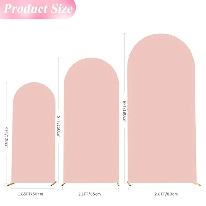 Wokceer Wedding Arch Cover Set of 3 Spandex Fitted Stand Covers for Round Top Chiara Backdrop Stands - Birthday Party Ceremony Banquet Decoration 4ft, 5ft, 6ft - Pale Pink by Wokceer - Image 2