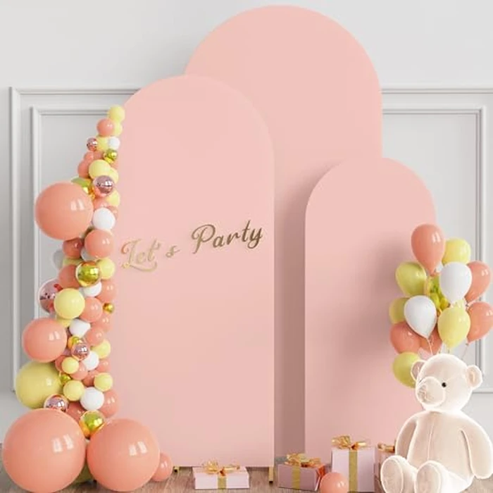Wokceer Wedding Arch Cover Set of 3 Spandex Fitted Stand Covers for Round Top Chiara Backdrop Stands - Birthday Party Ceremony Banquet Decoration 4ft, 5ft, 6ft - Pale Pink by Wokceer - Image 3