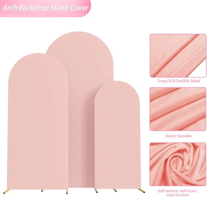 Wokceer Wedding Arch Cover Set of 3 Spandex Fitted Stand Covers for Round Top Chiara Backdrop Stands - Birthday Party Ceremony Banquet Decoration 4ft, 5ft, 6ft - Pale Pink by Wokceer - Image 4