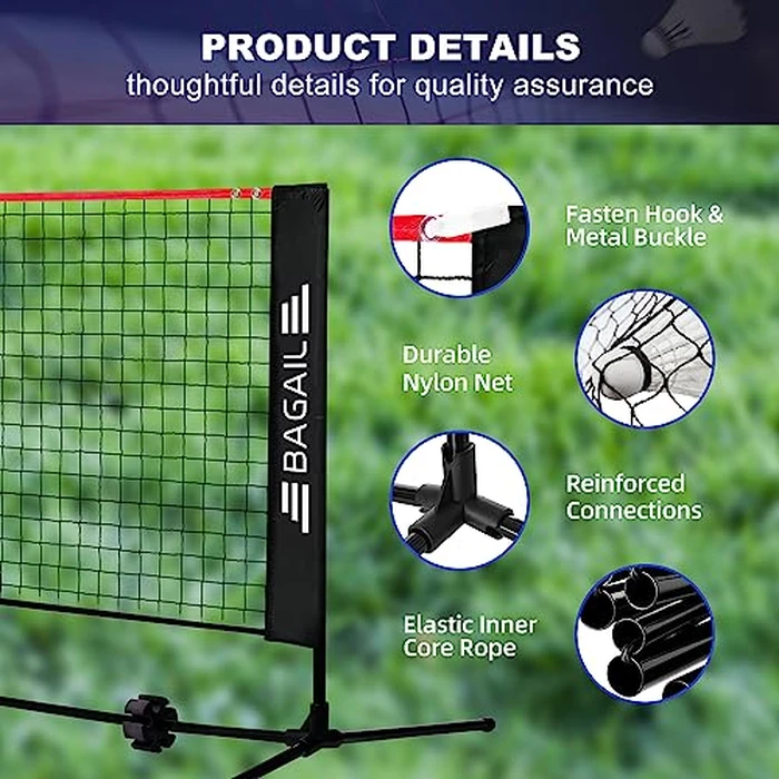 BAGAIL All-in-1 Badminton Net, Height Adjustable (Up to 5.1') Kids Volleyball Net, Quick Setup Sports Net with Portable Bag for Pickleball, Tennis, Pool, Backyard & Indoor Games - 10ft, Red by BAGAIL - Image 4