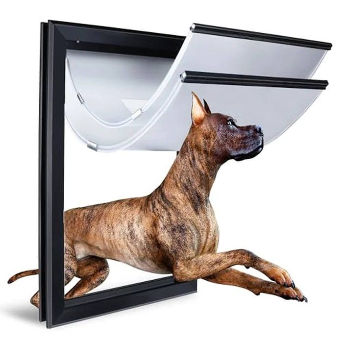 HANIML Aluminum Alloy Large Dog Door for Exterior Door, 2 Flap Insulation/Thermal Insulation, Doggy Door With Closure Panel and Safety Locks by HANIML - Used - Acceptable condition - CA$118.92
