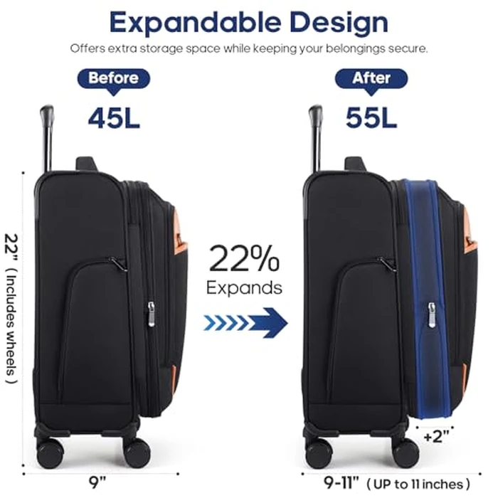 UKEIN Softside Expandable Carry On Luggage 22x14x9 Airline Approved, 20 Inch Suitcase with Wheels & TSA Lock, Travel Suitcase with 4-Piece Packing Bags for Women Men by UKEIN - Image 1