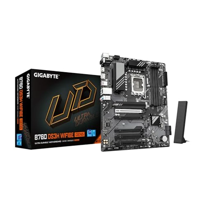 GIGABYTE B760 DS3H WIFI6E GEN5 LGA 1700 Intel B760 ATX Motherboard with DDR5, 2* M.2, PCIe 5.0, USB 3.2 Gen 2x2 Type-C, WiFi 6E GbE LAN, Q-Flash Plus, PCIe EZ-Latch by GIGABYTE - Image 1