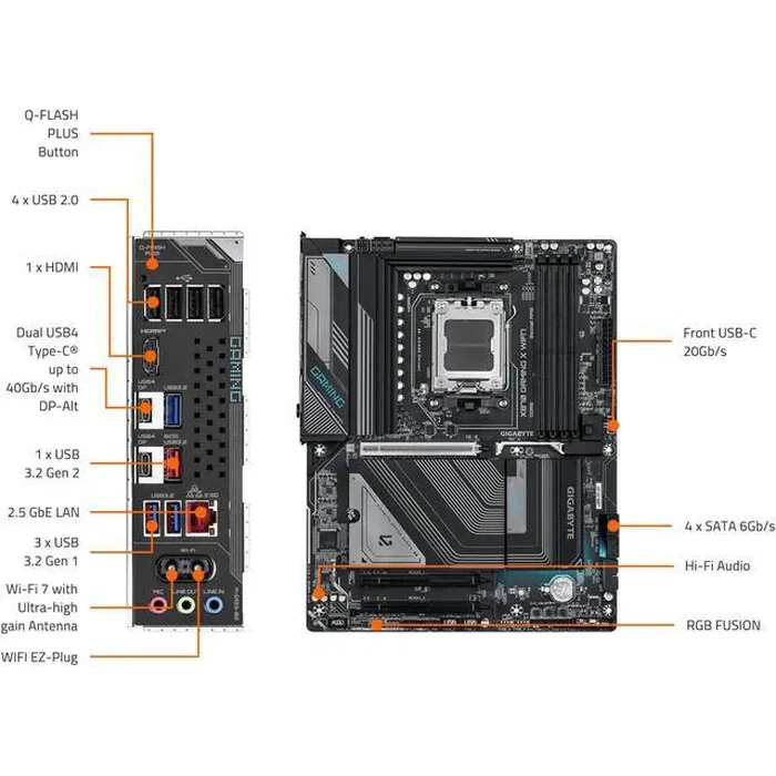 GIGABYTE X870 GAMING X WIFI7 AM5 LGA 1718, ATX, DDR5, 4x M.2, PCIe 5.0, USB4, Wi-Fi 7, 2.5GbE LAN, EZ-Latch, 5-Year Warranty by GIGABYTE - Image 6