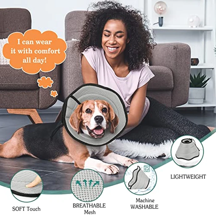 VavoPaw Pet Recovery Collar for Dogs, Soft Recovery Dog Cone Collar, Adjustable & Breathable E-Collars for Dogs After Surgery, Pet Cone Collars, M Size, Gray by VavoPaw - Image 2