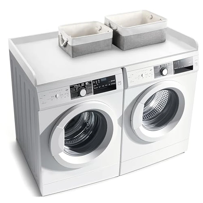 GLDZI Washer Dryer Countertop with 2 Pack Storage Baskets, Wood Washer and Dryer Countertop with Non-Slip Pads/Edge Rails for Laundry Room Storage and Organization, 27.5" W x 54" L(White) by GLDZI - Used - Good condition