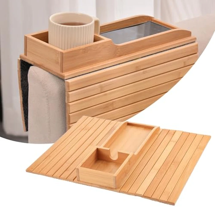YYBD Wood Sofa Arm Tray Couch Armrest Tray with Detachable Cup Holder Table Couch Bedside Wooden Coaster Anti-Slip Foldable Sofa Table Decor for Drink Snack Cup Cellphone Remote Control Storage (B) by YYBD - Used - Like New condition - CA$19.45