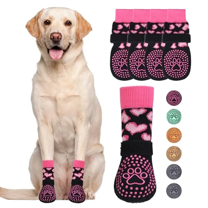 KOOLTAIL Valentines Dog Socks Shoes Costume to Prevent Licking Paws, Winter Dog Boots & Paw Protector for Hardwood Floors Anti Slip,Traction Control Grip Booties for Small Medium Large Senior Dogs, M by KOOLTAIL - Image 1