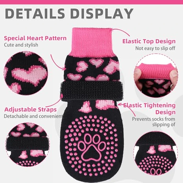 KOOLTAIL Valentines Dog Socks Shoes Costume to Prevent Licking Paws, Winter Dog Boots & Paw Protector for Hardwood Floors Anti Slip,Traction Control Grip Booties for Small Medium Large Senior Dogs, M by KOOLTAIL - Image 2