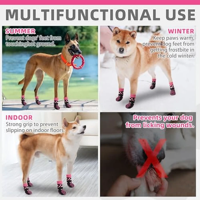 KOOLTAIL Valentines Dog Socks Shoes Costume to Prevent Licking Paws, Winter Dog Boots & Paw Protector for Hardwood Floors Anti Slip,Traction Control Grip Booties for Small Medium Large Senior Dogs, M by KOOLTAIL - Image 5